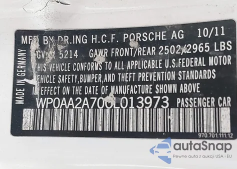 2012 Porsche Panamera 4 z USA, uszkodzony, nr VIN WP0AA2A70CL013973